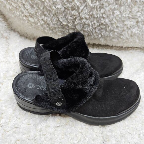 Bzees Kismet Faux Fur Trimmed Black Gligs Comfort Shoes sz‎ 9 - Picture 1 of 6